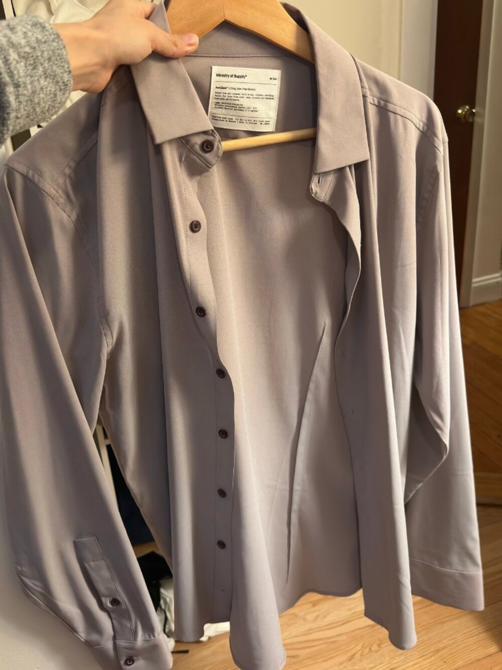 Ministry of Supply Men's AeroZero Gray Dress Shirt — M Slim